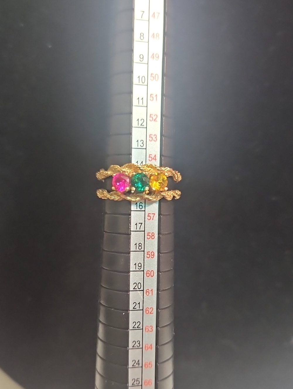 10k Gold Ovet 925 Trio Gem Rope Ring - Pink, Green & Yellow